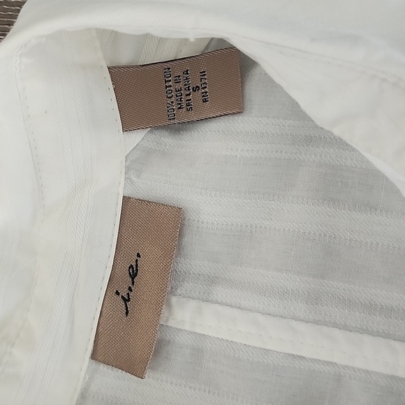 I.E Embroidered Stripe Solid White Button Up Dress Shirt Small - Picture 2 of 7